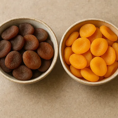 Two bowls of natural and sulfur-treated dried apricots