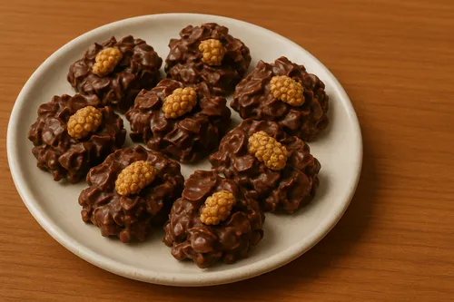 Chocolate clusters with pieces of dried mulberries