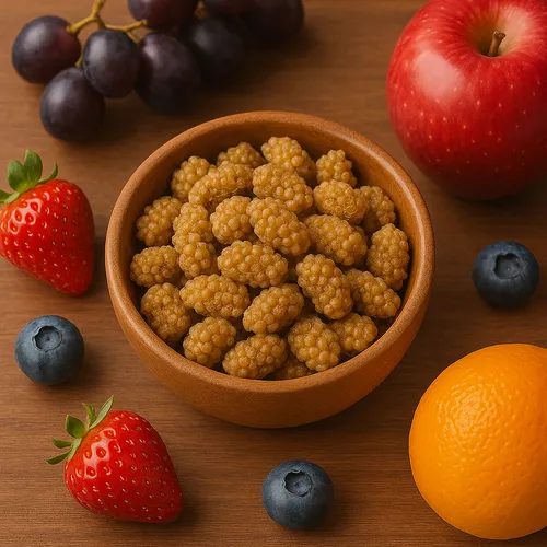 Bowl of sun-dried mulberries positioned as a healthy snack